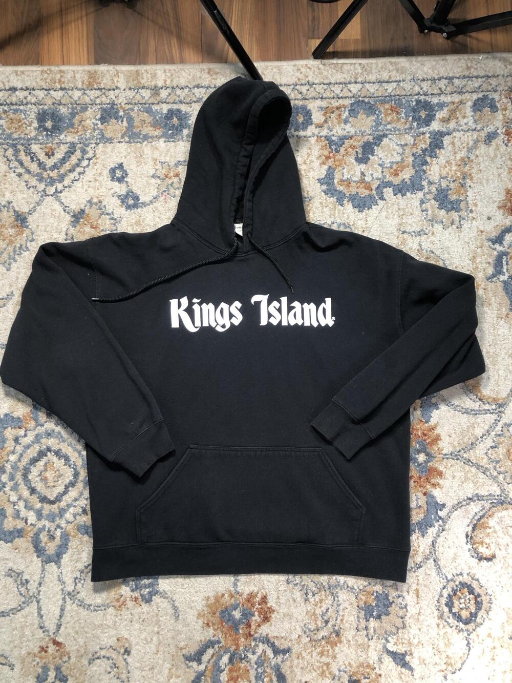 Kings Island Hoodie Sweatshirt Mens XL Black Fleece Pullover Cedar Fair Logo